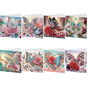 jishshay 8 PCS Diamond Painting Cards Miamond Art Arting Card Kits for البالغين مجموعات فنون الماس. بطاقات عيد ميلاد بطاقات رسم فارغة لعيد العطلة مع Butterfly Envelope