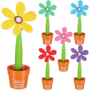 6 PCS HOPTS PORTHER PORPORE PONS مع وعاء النبات ، شكرًا لك على مساعدتي في زراعة أقلام عباد الشمس على الوقوف على مكتب تصميم لطيف ملون على هدايا التقدير يوم المعلمين (أنماط جديدة)