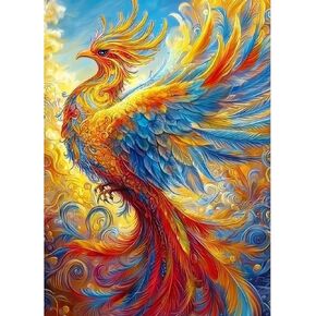 Keyifa Diamond Art Kits Phoenix Diamond Painting للبالغين ، تدريبات كاملة من طراز 5D ، Phoenix Diamond Dots Mosaic Paint