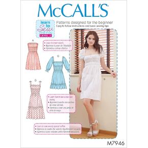 أنماط ماكال في McCall Learn Women's Pullover بلا أكمام ، فستان قصير الأكمام ، 4-12 نمط خياطة ، أبيض