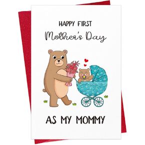 D24Time Funny First Mother's Card من Baby - هدايا عيد الأم الأولى مع مظروف لأمي لتكون هدايا أمي جديدة لزوجة صديقها ابنة في القانون