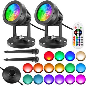 T-SUN 2 Pack RGBW Spot Lights Indoor, Uplighting Lights with Remote 16 Color Changing/3000K Floor Spotlight Decoration Floor Can Light Indoor Accent Lighting for Plants Party Stage Decorative
