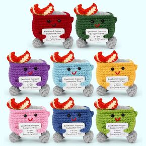 8PCS Mini Emotional Support Dumpster Fire Crochet Positive Funny Office Decor Small Birthday Gifts for Women Men Coworkers Cute Stuff Things Inspirational Gifts for Home Girlfriend Boyfriend