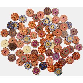 150PCS Vintage Wooden Buttons, 3/4 inch,20mm, Mixed Pattern, 2 Holes, DIY Sewing Craft Painting Buttons (Style-A)