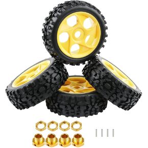 4pcs 1/8 RC إطارات عربات التي تجرها الدواب 17 مم عجلات وإطارات مع محولات المحور المكسرات ل 1/8 عربات التي تجرها الدواب الشاحنة ، الأصفر