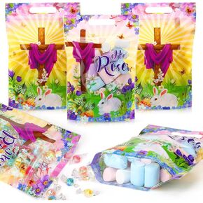 Tatuo 50 PCS حقائب هدايا عيد الفصح واضحة عيد الفصح الديني أكياس دينية مع مقابض قابلة للاستيلاء ، فهو أكياس بلاستيكية من أجل البيض مطاردة حلوى حلوى