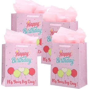 Ronvir 4Pcs Large Gift Bags, Paper Gift Bags With Tissue Paper, Best Wishes Gift Bags For Men, Father, Birthday, Retirement, Christmas, Party,10x13x5 Inch