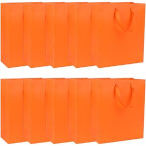 Welecom 24 Pcs Orange Paper Gift Bag Wide Handle Cardstock Paper Bags All-Occasion Paper Bags Heavy Duty Shopping Bags Reusable Business Bag Paper Gift Bags Take Out Bags with Tissue,12.6"*4.5"*11"
