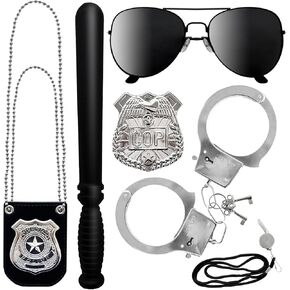 6 PCS Police Plantend Play Toy مجموعة ، أزياء ضباط الشرطة مع شارة شارة شارة شرطة BATIN