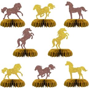 Maicaiffe Horse Honeycomb Centerpieses Decorations - Glitter 8 PCS Horsing Racing Party Table Toppers Decor - Western Mission - Conganting - Centucky Derby Party Decoration Supplies