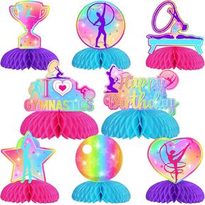 Funmemoir Gymnastics عيد ميلاد ديكورات حفلة للبنات - 8pcs أنا أحب الجمباز عيد ميلاد العسل المركزية ، وخلاق عيد ميلاد زخارف طاولة الجدول لليوم