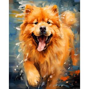 Zuvrdiai Dog Diy Paint بأرقام للمبتدئين للبالغين ، تشاو تشاو ، الطلاء بالأرقام اللوحة الكلاب على القماش （40x50 سم ، بدون إطار）
