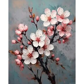 QACEYID DIY Paint by Numbers for Adults Beginner, Peach Blossoms Paint by Numbers Kit Still Life Painting by Numbers for Adults, 16" x 20" Drawing Paintwork with Paintbrushes