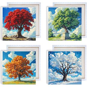 Kaliosy 4 Pack Pack Paint by Numbers Kits للبالغين الأشجار الموسمية ، واللوحة الزيتية المناظر الطبيعية قبل رسمها رسم الطلاء مع فرشاة الطلاء المبتدئ