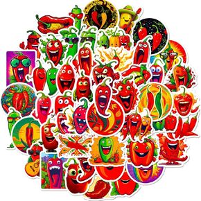50 pcs chili pepper ملصقات حار حار حزمة للأطفال من المراهقين البالغين ، فينيل مقاوم للماء مضحكة ملصقات فلفل حار بالكرتون