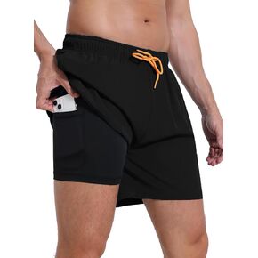 MADHERO Mens Swim Trunks with Compression Liner 2 in 1 Quick Dry Swimming Shorts Swimwear