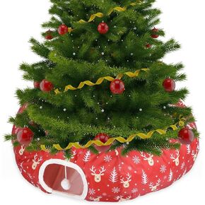 عيد الميلاد القط نفق سرير اللعب نفق القط للقطط في الأماكن المغلقة عيد الميلاد S شكل نفق أنبوب مع الكرة تحت شجرة عيد الميلاد القط كهف القط هريرة لعبة سانتا كلوز الأيائل عيد الميلاد هدية الحيوانات الأليفة (الأخضر، الكلاسيكية)