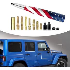 1 PC Car Bullet Antenna, 5.51" x 0.78" Patriotic American Flag Printed Stable Signal Receiving Decorative Alloy Threaded Mounting Antenna, Personalized Accessories, for Cars (Black)