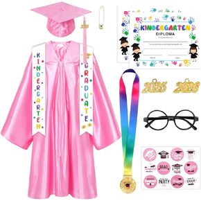 Kindergarten Graduation Cap and Gown 2025 Kids Preschool Graduation Shiny Cap Gown Set with Tassel Stole Certificate in Kuwait