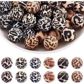 60 pcs 15mm السيليكون حبات كبيرة مستديرة الفهد طباعة حبات بؤرية السيليكون لسلسلة المفاتيح صنع أقلام أساور اليدوية DIY.