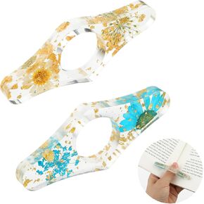 ouligay 2pcs thumb Book Book Holder ، حاملي راتنجات الزهور المجففة للقراءة ، حامل أصابع الكتاب ، مرجعية لافتة لاعبي الكتب الشفافة ، هدايا إكسسوارات الكتب لعشاق الكتب