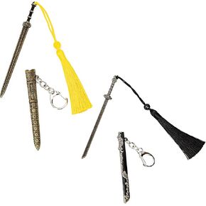 2 Pcs Metal Sword Bookmark with Tassel,Vintage Book Marks for Reading Men,Book Reading Accessories,Gift for Men Teacher and Student Office School Library Bookstore(Black Yellow)