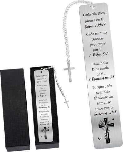 Steel Lion Christian Bookmarks: Scripture Metal Book Mark with Cross Charm, Sturdy Bible Study Accessories for Men, Religious Gifts for Him with Gift Box, Church Supplies for Bible Readers in Saudi Arabia