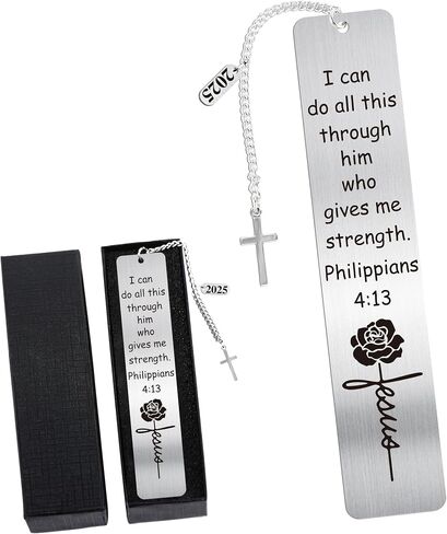 Steel Lion Christian Bookmarks: Scripture Metal Book Mark with Cross Charm, Sturdy Bible Study Accessories for Men, Religious Gifts for Him with Gift Box, Church Supplies for Bible Readers in Saudi Arabia
