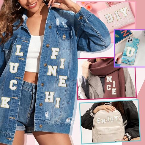 26PCS Chenille Letter Patches Self Adhesive Alphabet Sticker Set for DIY Clothing White Felt Initial Letters Patches with Gold Glitter Border Sew Varsity Letter Patches Stickers for Backpacks Hats in Kuwait