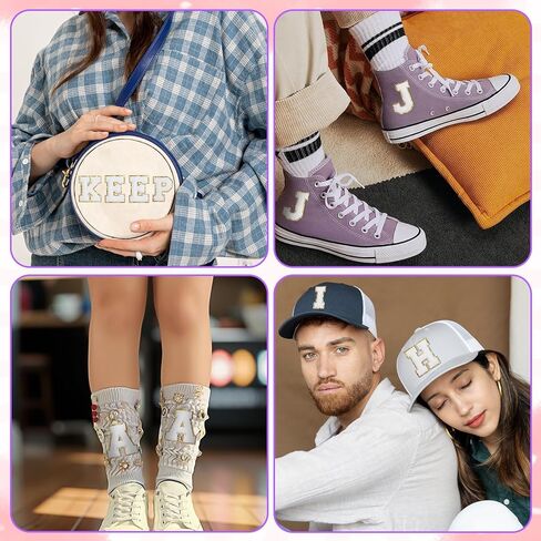 26PCS Chenille Letter Patches Self Adhesive Alphabet Sticker Set for DIY Clothing White Felt Initial Letters Patches with Gold Glitter Border Sew Varsity Letter Patches Stickers for Backpacks Hats in Kuwait