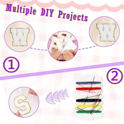 26PCS Chenille Letter Patches Self Adhesive Alphabet Sticker Set for DIY Clothing White Felt Initial Letters Patches with Gold Glitter Border Sew Varsity Letter Patches Stickers for Backpacks Hats in Kuwait