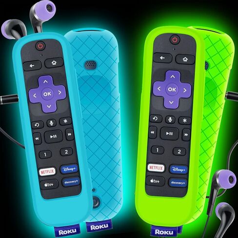 2 Pack Case for Roku Voice Remote Pro, Cover for Roku Headphone Remote Rechargeable Controller Silicone Sleeve Skin Glow in The Dark in Kuwait