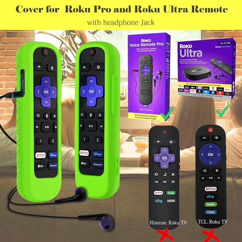 2 Pack Case for Roku Voice Remote Pro, Cover for Roku Headphone Remote Rechargeable Controller Silicone Sleeve Skin Glow in The Dark in Kuwait