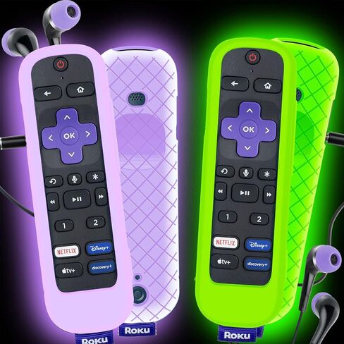 2 Pack Case for Roku Voice Remote Pro, Cover for Roku Headphone Remote Rechargeable Controller Silicone Sleeve Skin Glow in The Dark in Kuwait