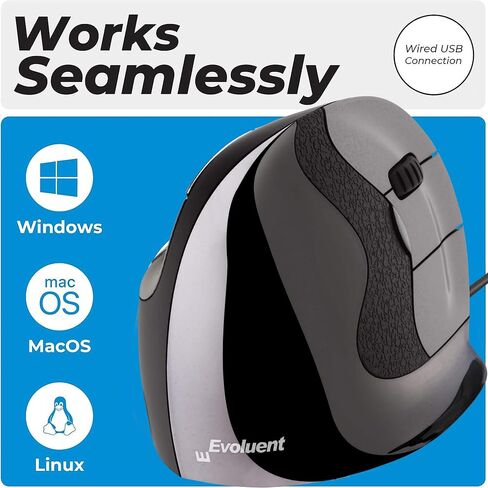 Evoluent – Inventor of The Vertical Mouse – VMDMW Ergonomic Vertical Mouse Right Hand Med USB Wireless, Sculpted for Comfort, Reduces Wrist Strain, 4 Speeds, 6 Customizable Buttons in Windows in Kuwait
