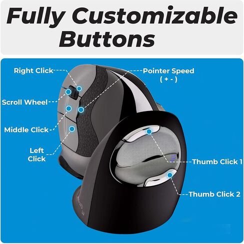 Evoluent – Inventor of The Vertical Mouse – VMDMW Ergonomic Vertical Mouse Right Hand Med USB Wireless, Sculpted for Comfort, Reduces Wrist Strain, 4 Speeds, 6 Customizable Buttons in Windows in Kuwait