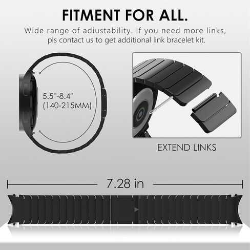 FULLIFE Compatible with Samsung Galaxy Watch 7 6 5 4 Band 40mm 44mm, Stainless Steel Metal with Magnetic Clasp No Gap Band Galaxy Watch 5 Pro/Classic 6/Classic 4/FE for Men 47mm 46mm 45mm, Silver in Kuwait