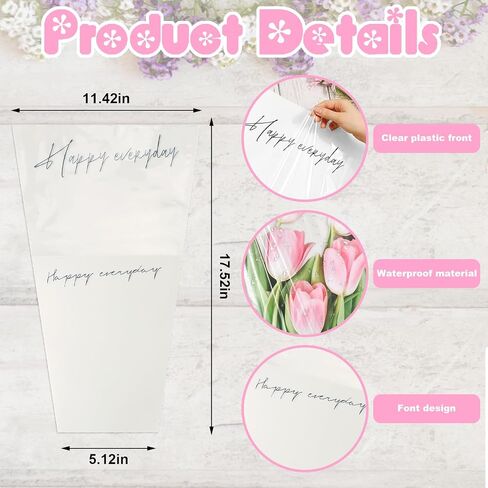 Threetols 20pcs Flower Bags for Bouquets, Kraft Flower Wrapping Bags Paper Floral Packing Sleeves Bouquet Bag for Birthday Wedding Mother's Day Father's Day Graduation Gift Florist Wrap Supply(White) in Saudi Arabia