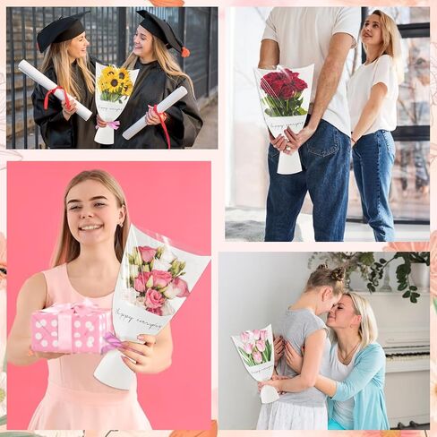 Threetols 20pcs Flower Bags for Bouquets, Kraft Flower Wrapping Bags Paper Floral Packing Sleeves Bouquet Bag for Birthday Wedding Mother's Day Father's Day Graduation Gift Florist Wrap Supply(White) in Saudi Arabia