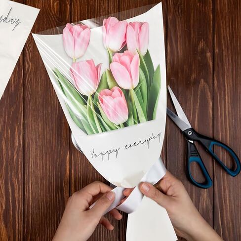 Threetols 20pcs Flower Bags for Bouquets, Kraft Flower Wrapping Bags Paper Floral Packing Sleeves Bouquet Bag for Birthday Wedding Mother's Day Father's Day Graduation Gift Florist Wrap Supply(White) in Saudi Arabia