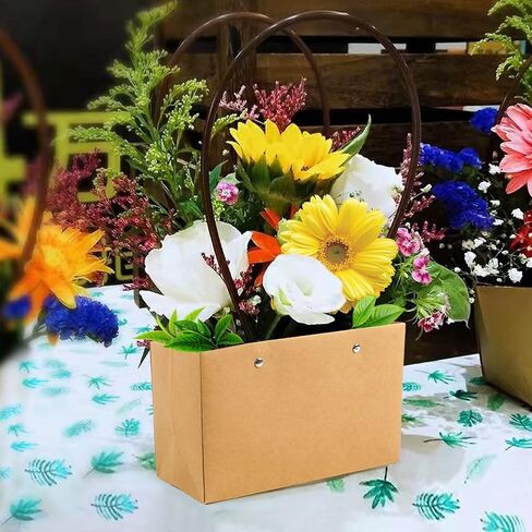 LOMIMOS 5PCS Brown Kraft Flower Gift Bag,Floral Bouquet Waterproof Heavy-Duty Paper Rectangle Tote Carrier Bags with Handle for Mother's Day Birthday Wedding Graduation Party Packaging Wrapping in Saudi Arabia
