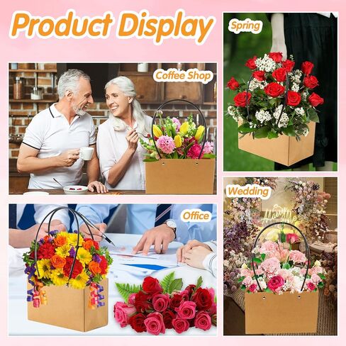 LOMIMOS 5PCS Brown Kraft Flower Gift Bag,Floral Bouquet Waterproof Heavy-Duty Paper Rectangle Tote Carrier Bags with Handle for Mother's Day Birthday Wedding Graduation Party Packaging Wrapping in Saudi Arabia