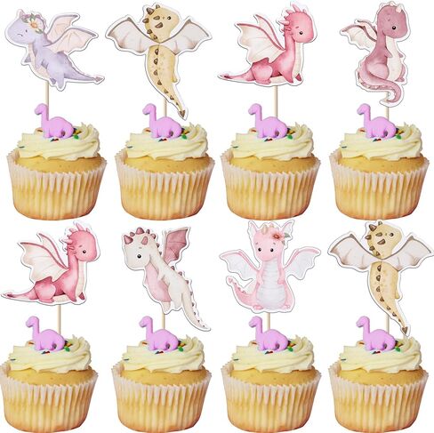 Rsstarxi 36 Pack Dragon Cupcake Toppers Dragon Baby Shower Decorations Dragon Cupcake Picks for Cartoon Fantasy Dragon Theme Kids Birthday Party Cake Decorations, Design 1 in Kuwait