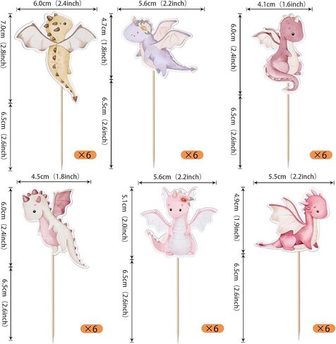 Rsstarxi 36 Pack Dragon Cupcake Toppers Dragon Baby Shower Decorations Dragon Cupcake Picks for Cartoon Fantasy Dragon Theme Kids Birthday Party Cake Decorations, Design 1 in Kuwait