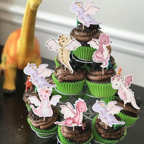 Rsstarxi 36 Pack Dragon Cupcake Toppers Dragon Baby Shower Decorations Dragon Cupcake Picks for Cartoon Fantasy Dragon Theme Kids Birthday Party Cake Decorations, Design 1 in Kuwait