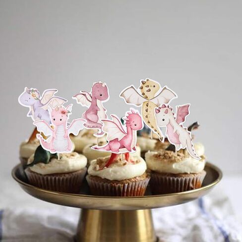 Rsstarxi 36 Pack Dragon Cupcake Toppers Dragon Baby Shower Decorations Dragon Cupcake Picks for Cartoon Fantasy Dragon Theme Kids Birthday Party Cake Decorations, Design 1 in Kuwait