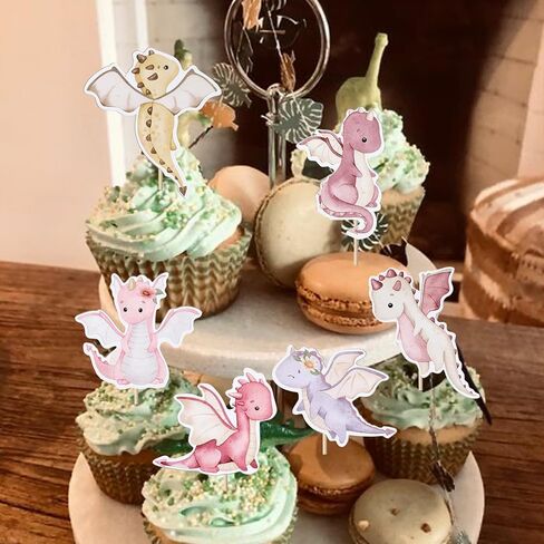 Rsstarxi 36 Pack Dragon Cupcake Toppers Dragon Baby Shower Decorations Dragon Cupcake Picks for Cartoon Fantasy Dragon Theme Kids Birthday Party Cake Decorations, Design 1 in Kuwait