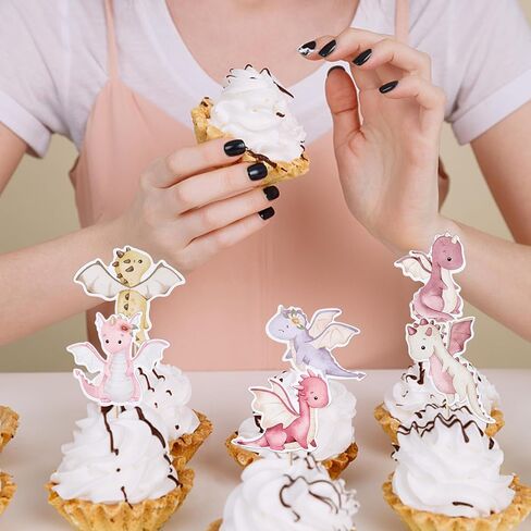 Rsstarxi 36 Pack Dragon Cupcake Toppers Dragon Baby Shower Decorations Dragon Cupcake Picks for Cartoon Fantasy Dragon Theme Kids Birthday Party Cake Decorations, Design 1 in Kuwait