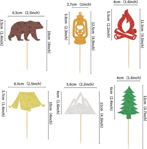 Ercadio 30 pcs camper topcake topcake - Tree Bear Tent Bonfire Peak Cake Picks - Camper Cake Decorations لعطلة نهاية الأسبوع in Kuwait
