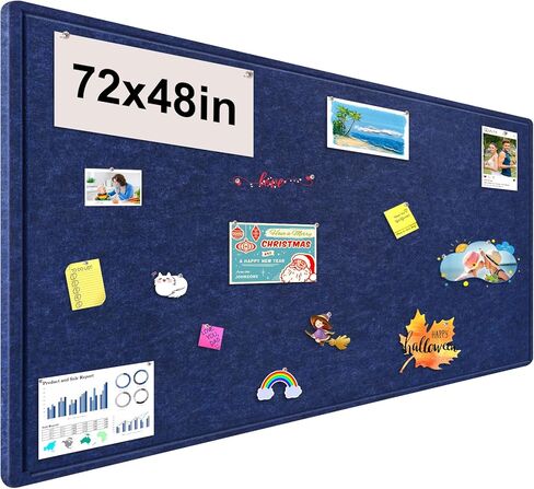 Large Bulletin Board, 72x48 Inches Cork Board Alternative, Large Felt Board Decorative Pin Board for Wall, Foldable Photo Board Self-Adhesive Vision Board with 36 Pushpins Dark Blue in Saudi Arabia